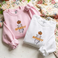 Funny Spooky Ghost Pumpkin Embroidered Sweatshirt - product photo 4