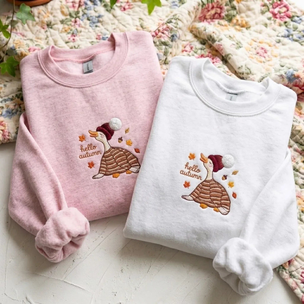 Hello Autumn Cute Goose Embroidered Sweatshirt - product photo 4