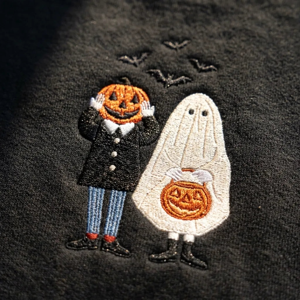 Cute Ghost & Pumpkin Embroidered Sweatshirt | Spooky Season - product photo 5