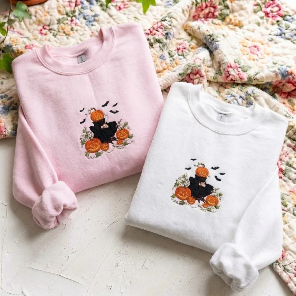 Cozy Spooky Season Embroidered Shirt | Pumpkin Coffee Lover Sweater - product photo 5