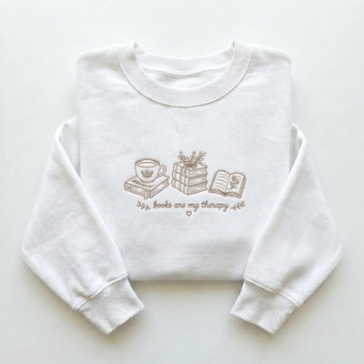 Books Are My Therapy Embroidered Sweatshirt