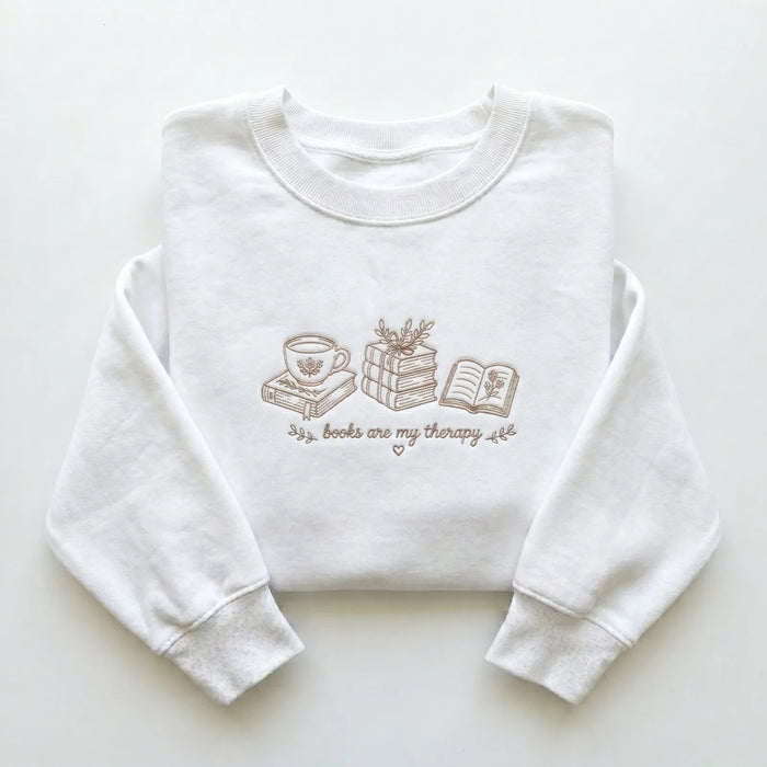 Books Are My Therapy Embroidered Sweatshirt, Book Lover Shirt, Bookish Reader Sweater, Reading Sweatshirt, BookTok Gift for Readers product