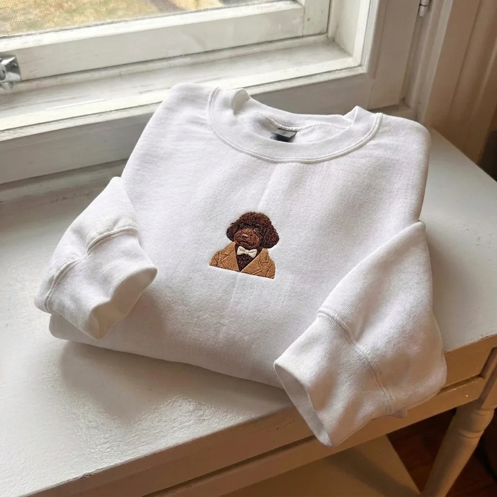 Gentleman Doodle Embroidered Pullover - Dog with Bow Tie Jumper - product photo 5
