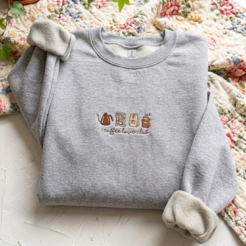 Coffee Love Club Embroidered Sweatshirt | Cafe Lover Gift - product photo 5