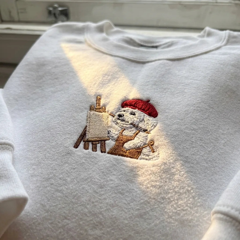 Embroidered Artist Poodle Jumper - Quirky Dog Mom Appare - product photo 5