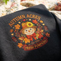 Vintage Farmhouse Scarecrow Embroidered Pullover - Dark Green Autumn Jumpe - product photo 5