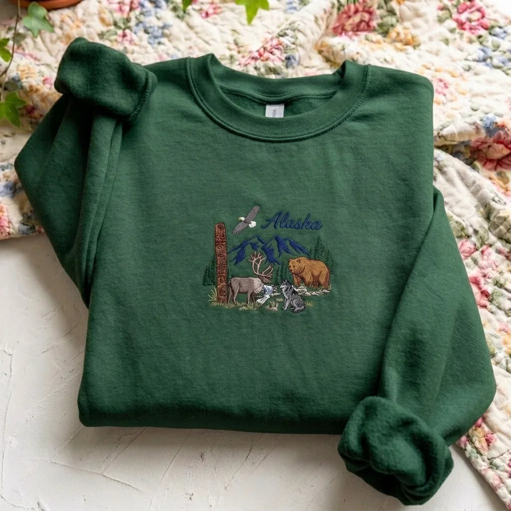 Alaska Wilderness Embroidered Sweatshirt | Nature Wildlife Crewneck - product photo 5