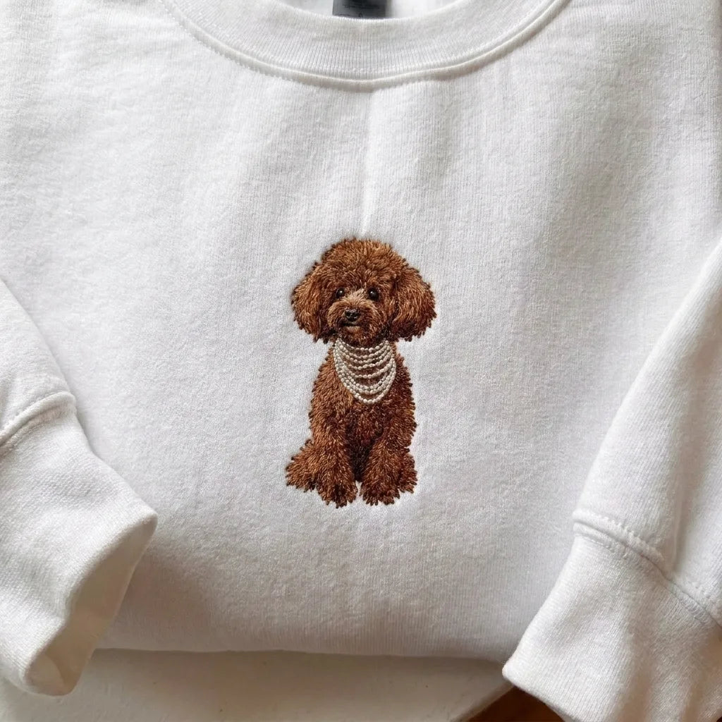 Brown Poodle Wearing Pearls Embroidered Jumper - product photo 5