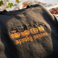 Spooky Season Black Cat & Pumpkin Embroidered Sweatshirt - product photo 5