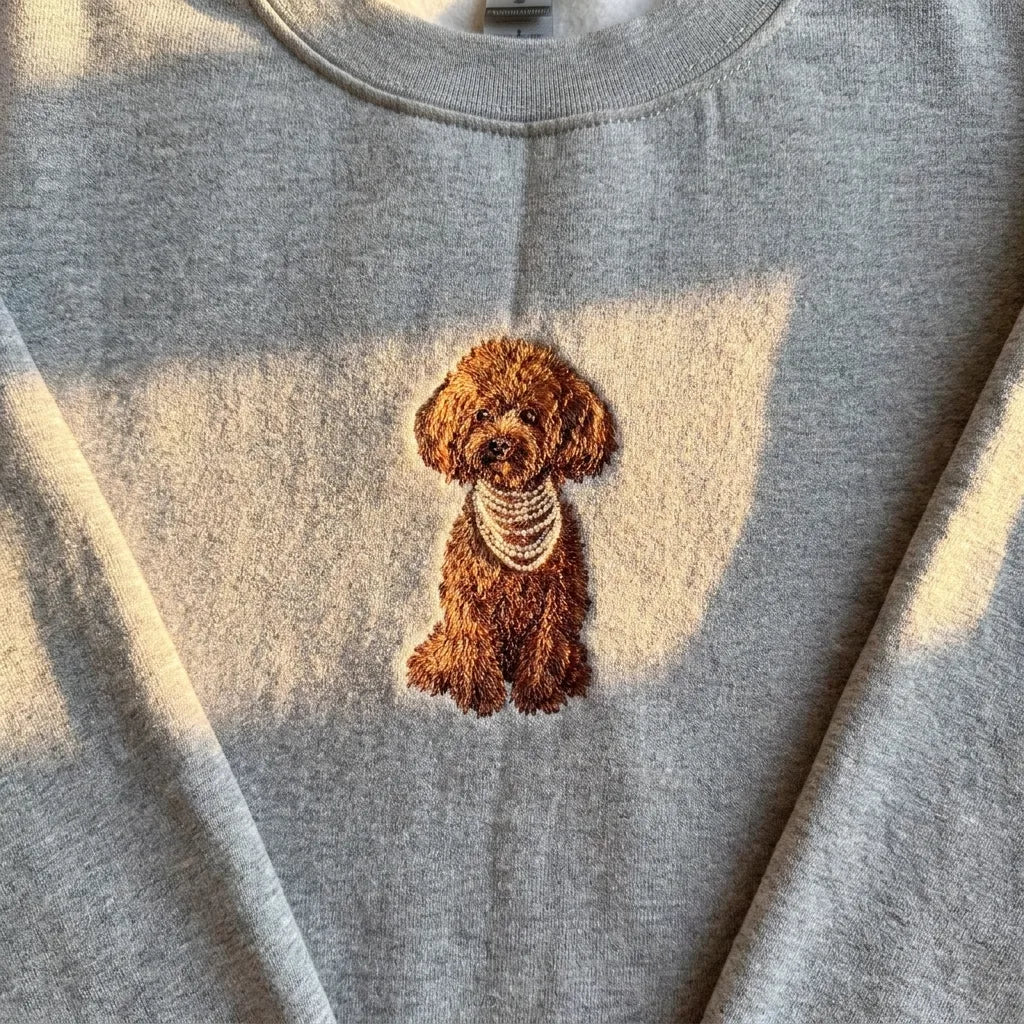 Brown Poodle Wearing Pearls Embroidered Jumper - product photo 6