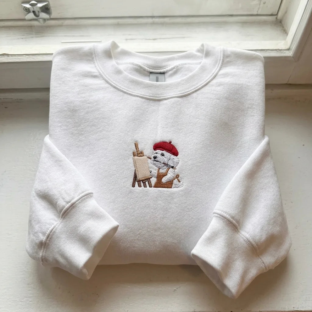 Embroidered Artist Poodle Jumper - Quirky Dog Mom Appare - product photo 6