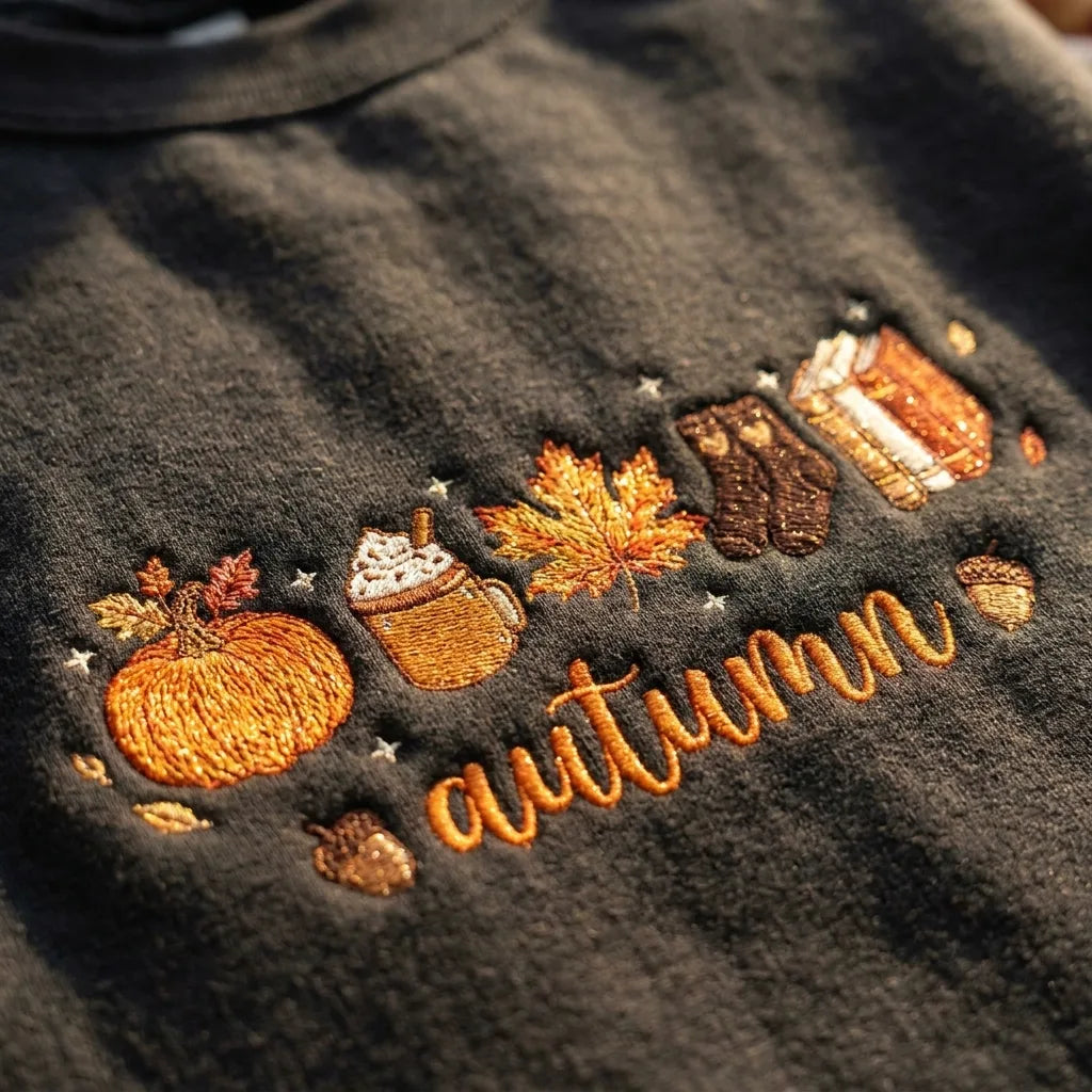 Autumn Icons Embroidered Sweatshirt | Cozy Fall Sweater - product photo 6