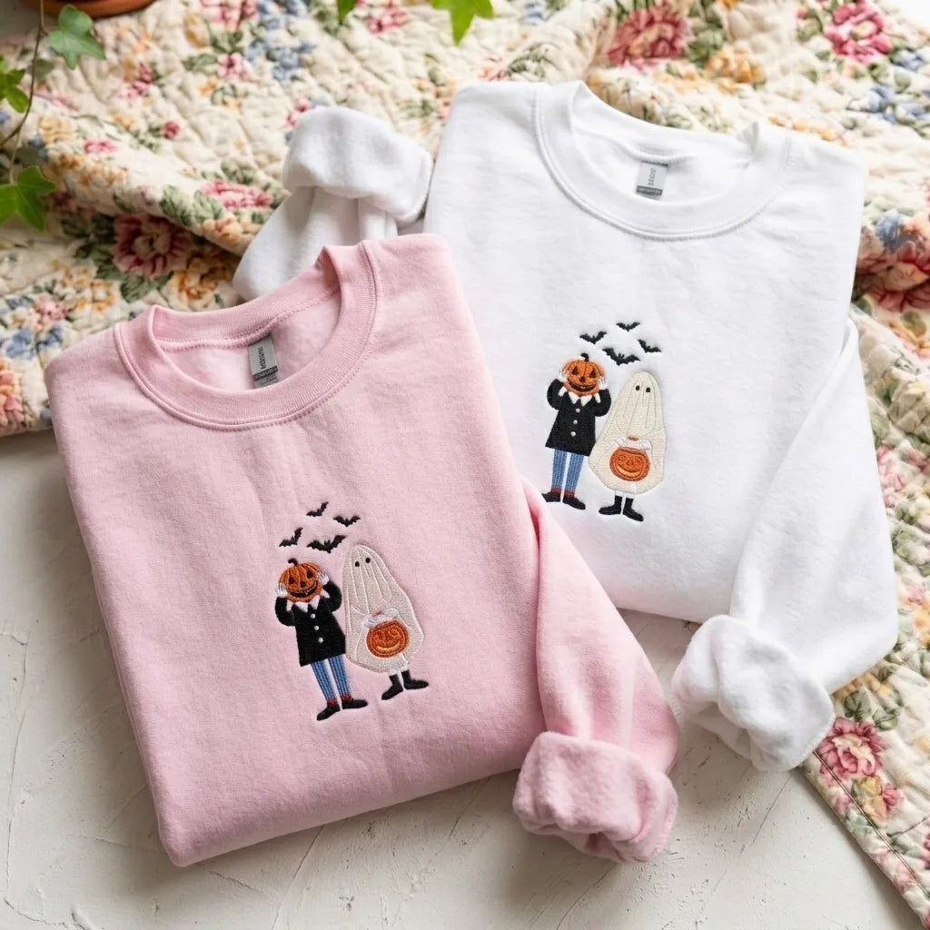 Cute Ghost & Pumpkin Embroidered Sweatshirt | Spooky Season - product photo 6