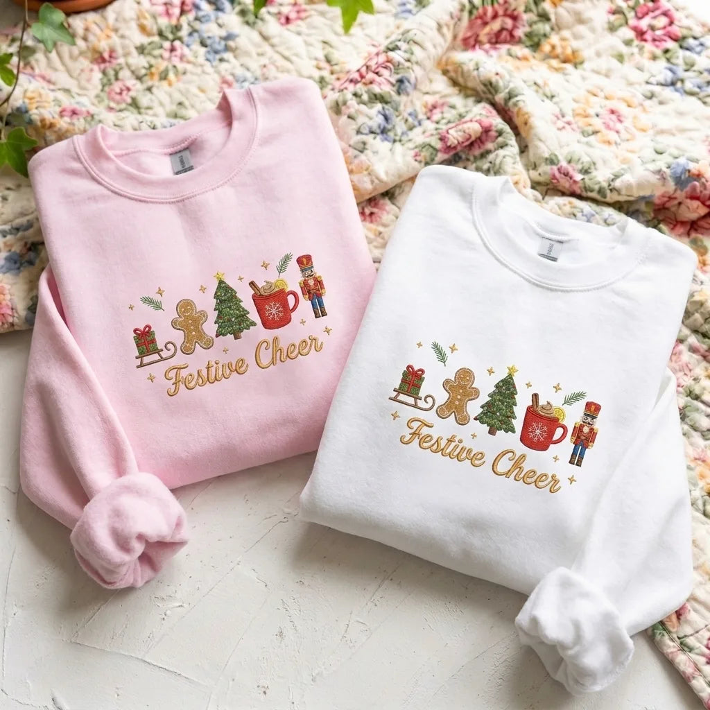 Cute Christmas Embroidered Jumper - Festive Cheer Black Sweatshirt - product photo 6