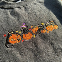 Black Cat & Pumpkin Embroidered Sweatshirt - Grey Halloween Crewneck - product photo 6