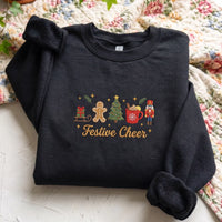 Cute Christmas Embroidered Jumper - Festive Cheer Black Sweatshirt - product photo 7