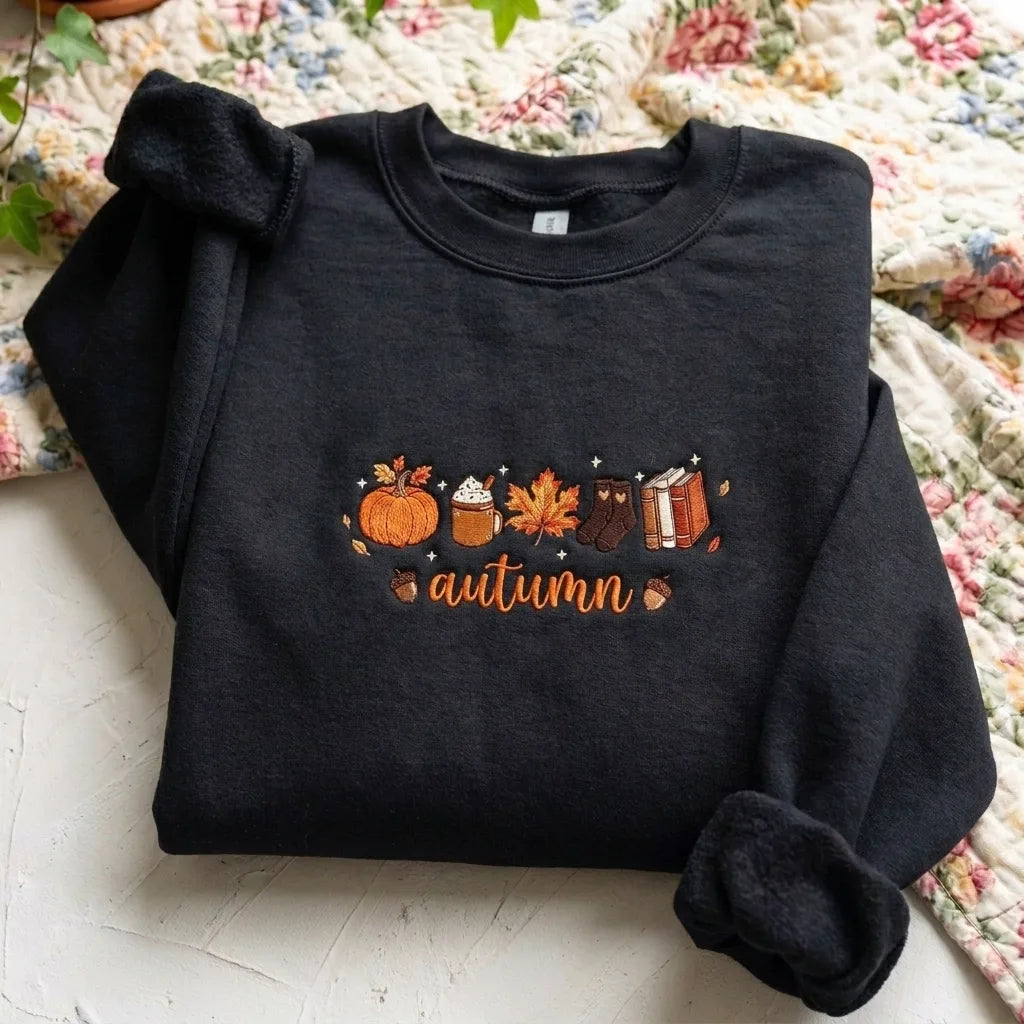 Autumn Icons Embroidered Sweatshirt | Cozy Fall Sweater - product photo 7