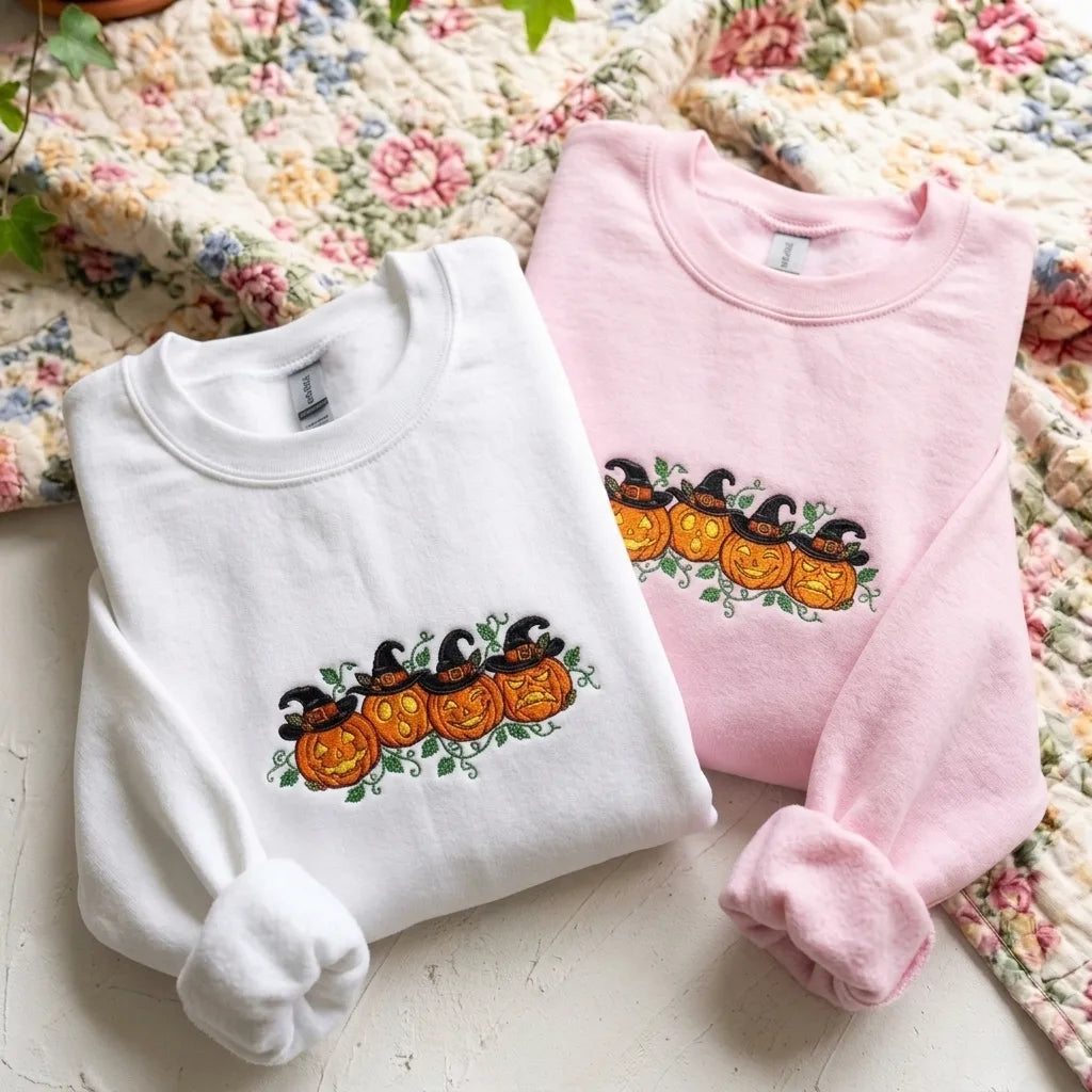 Embroidered Pumpkin Halloween Sweatshirt | Cute Jack-O-Lantern Crewneck - product photo 7
