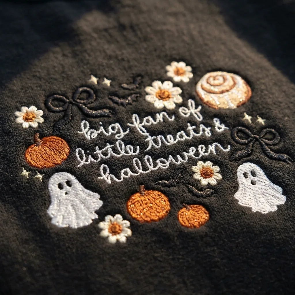 Coquette Halloween Ghost & Bow Embroidery Crewneck - product photo 7