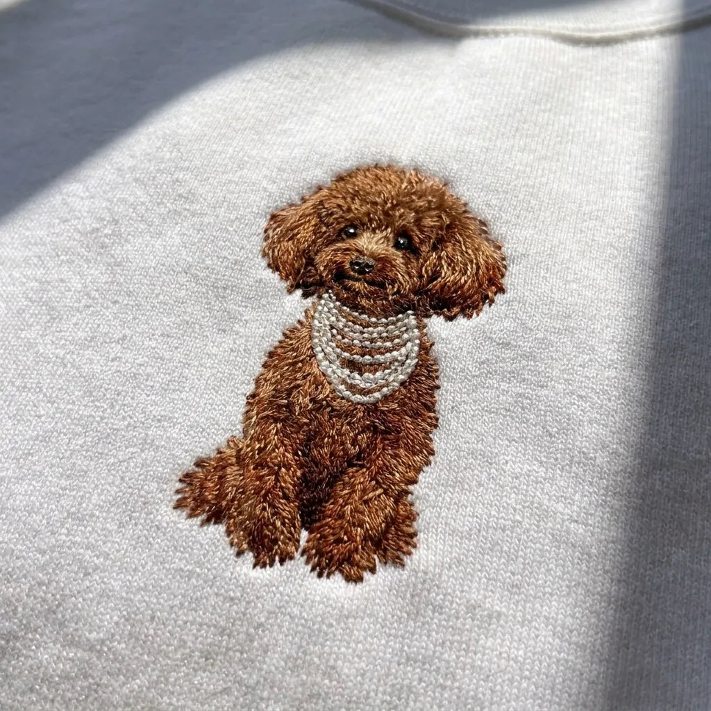 Brown Poodle Wearing Pearls Embroidered Jumper - product photo 8