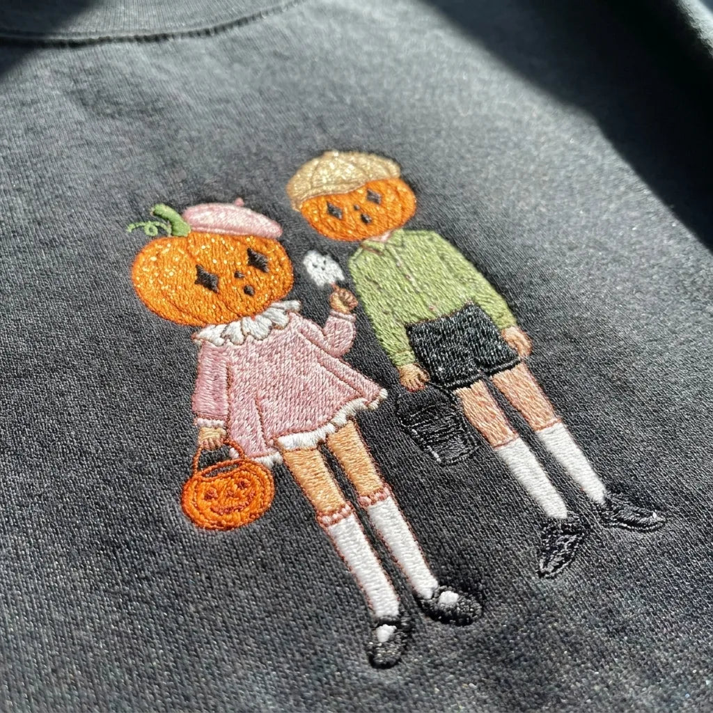 Vintage Pumpkin Head Embroidered Sweatshirt - Retro Halloween Crewneck - product photo 8