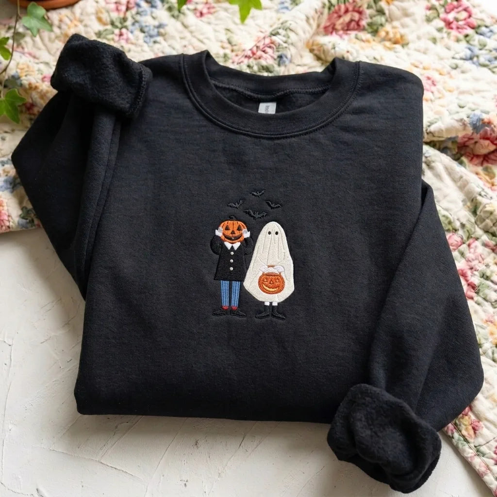 Cute Ghost & Pumpkin Embroidered Sweatshirt | Spooky Season - product photo 8