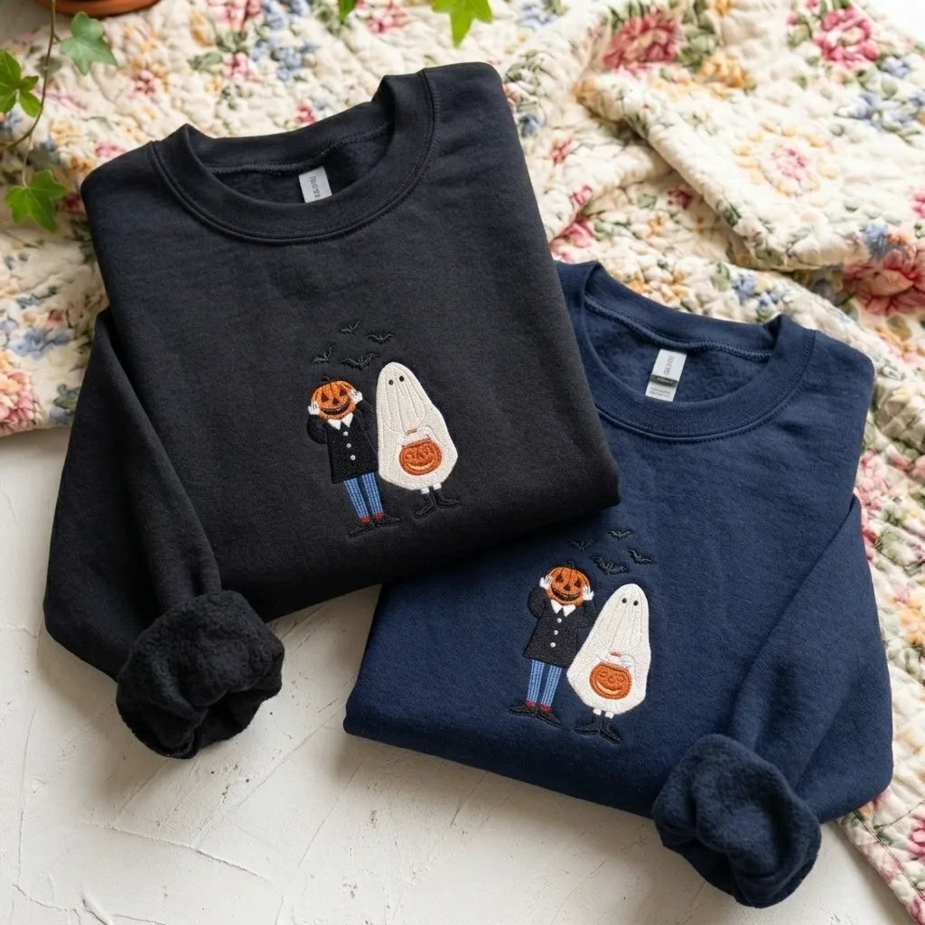 Cute Ghost & Pumpkin Embroidered Sweatshirt | Spooky Season - product photo 9