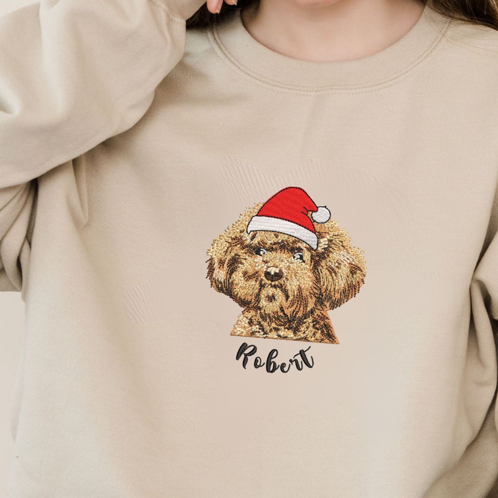 Custom Name Poodle Dog Embroidered Sweatshirt, Personalized Pet Name Hoodie, Christmas Dog Design, Gift for Dog Lovers