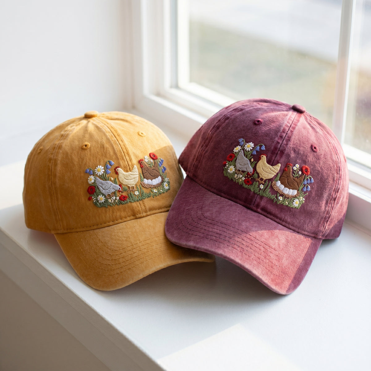 Chicken and Flower Embroidered Cap – Trendy Streetwear Style - photo 2