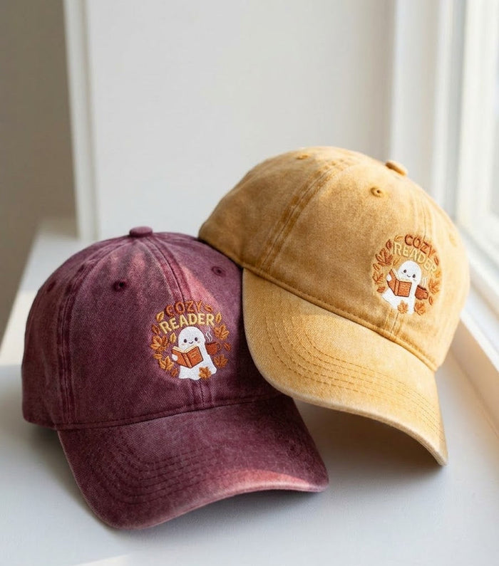 Ghost Reader Embroidered Cap – Book Lover Halloween Hat