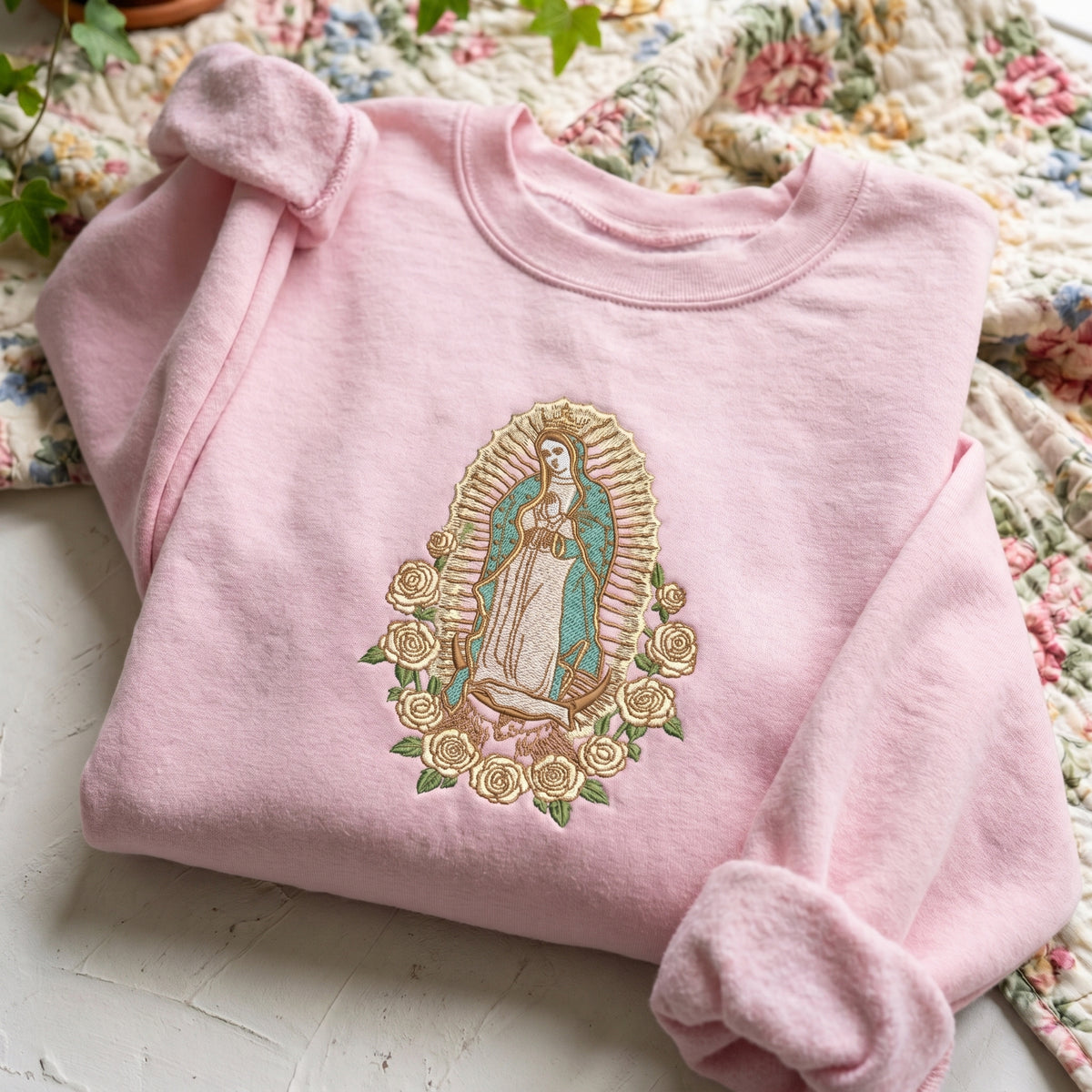 Mary with Roses Embroidered Sweater – Stylish Comfort - photo 2
