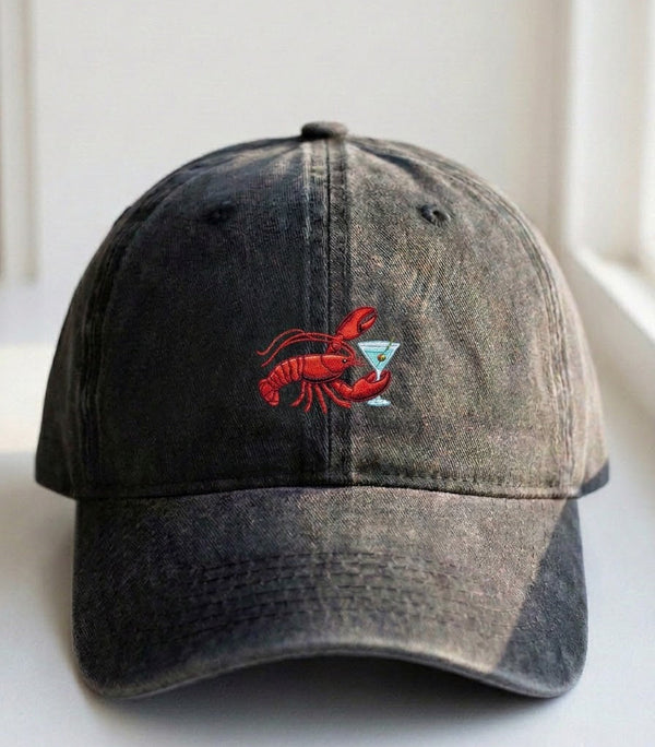 Lobster and Martini Embroidered Cap – Washed Dad Hat