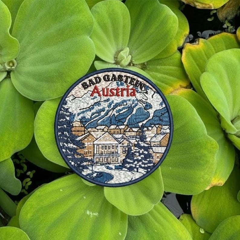bad gastein austria embroidered travel patch with alpine village and mountains