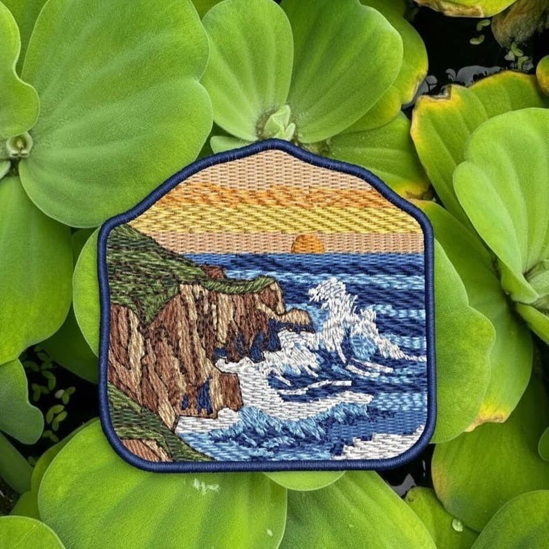 big sur california embroidered travel patch with coastal cliffs and waves