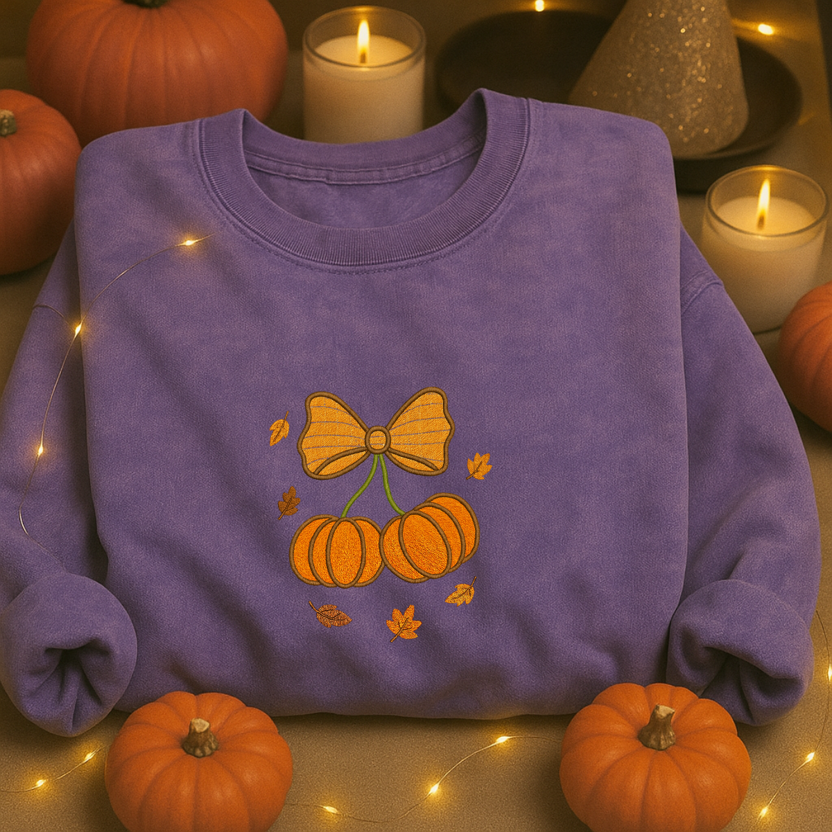 black pumpkin bow embroidered halloween pullover