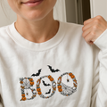 boo embroidered halloween sweatshirt white unisex pullover