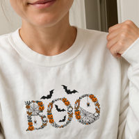 boo embroidered halloween sweatshirt white unisex pullover
