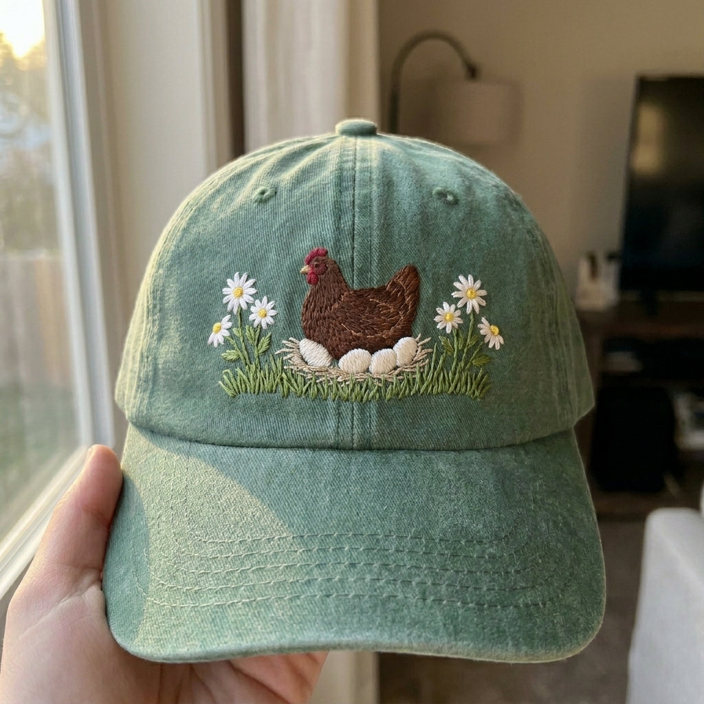 Cute Chicken Trio Embroidered Cap – Trendy Farmhouse Style - photo 3