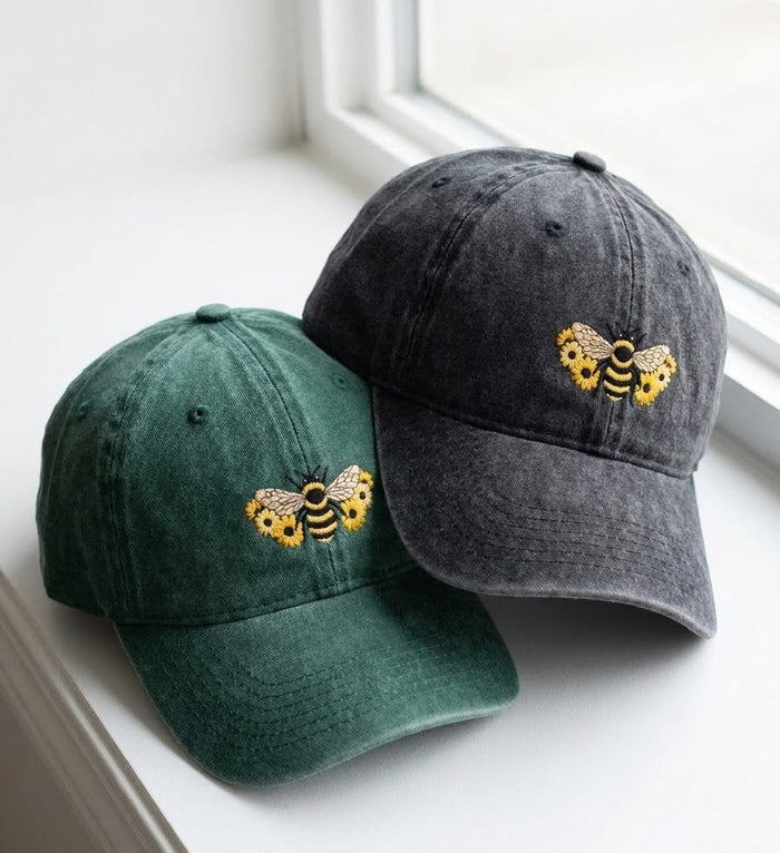 Bumble Bee Embroidered Cap – Green & Black Dad Hat