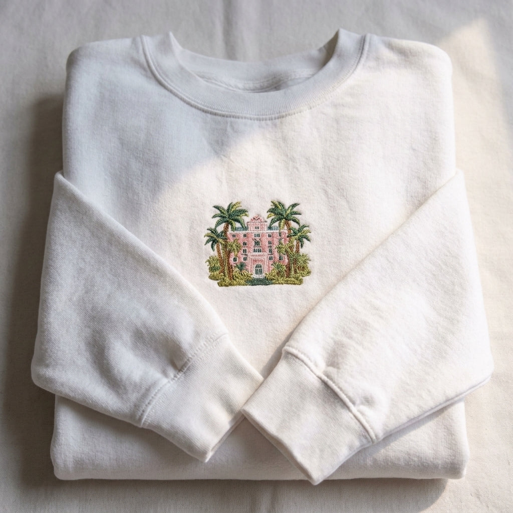 Palm Tree and Building Embroidered Sweater – Trendy Streetwear Style - photo 2