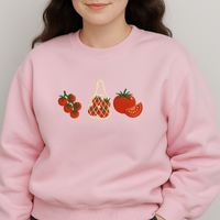 close-up embroidery tomato cluster and sliced design