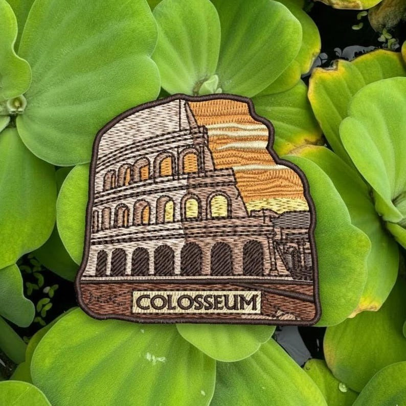 colosseum rome embroidered travel patch with sunset sky