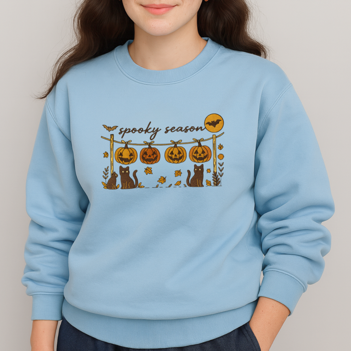cozy cotton fleece halloween embroidered sweater detail