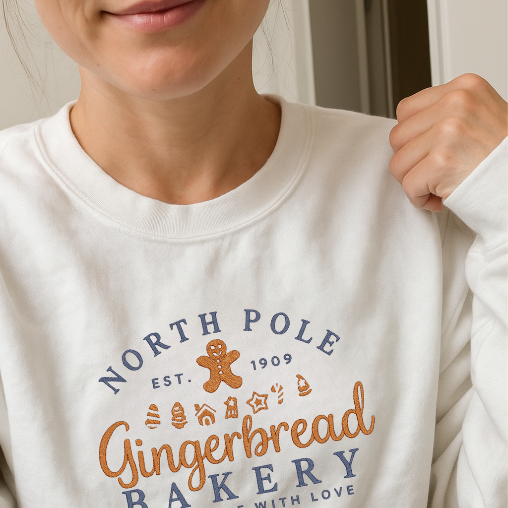 cozy fleece holiday embroidered sweatshirt detail shot