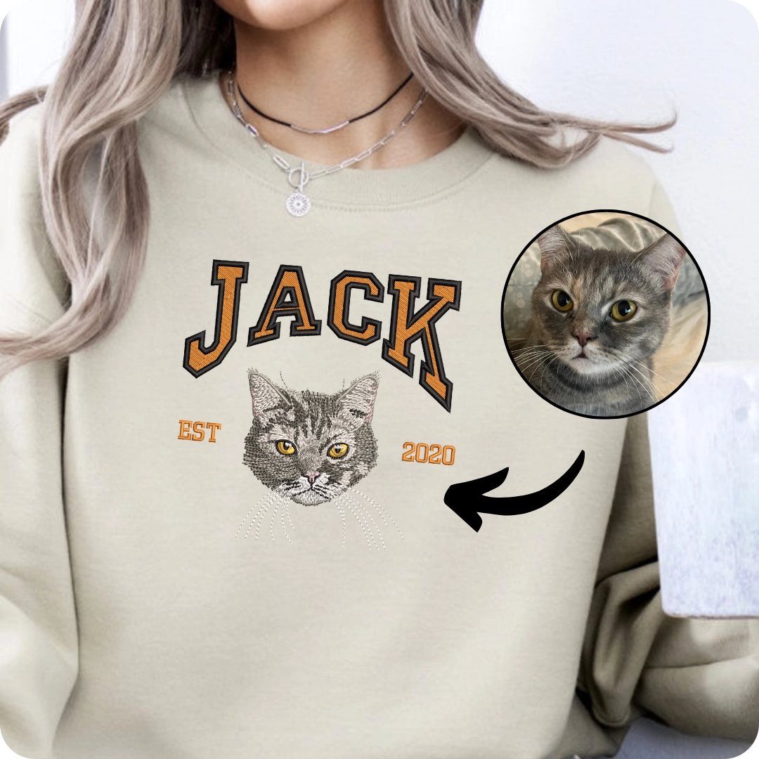 Custom Embroidered Cat Sweatshirt – Personalized Pet Sweater