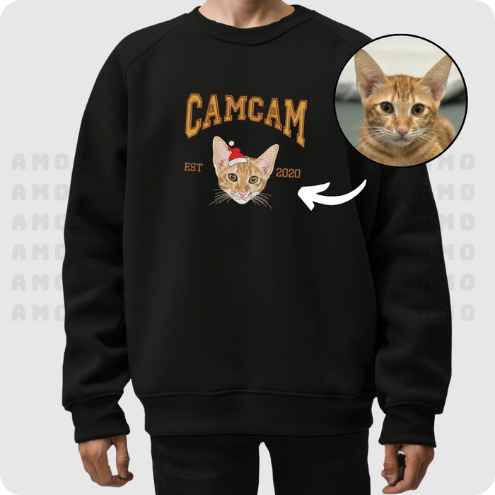 Custom Embroidered Cat Sweatshirt – Personalized Pet Sweatshirt with Your Cat’s Face & Name