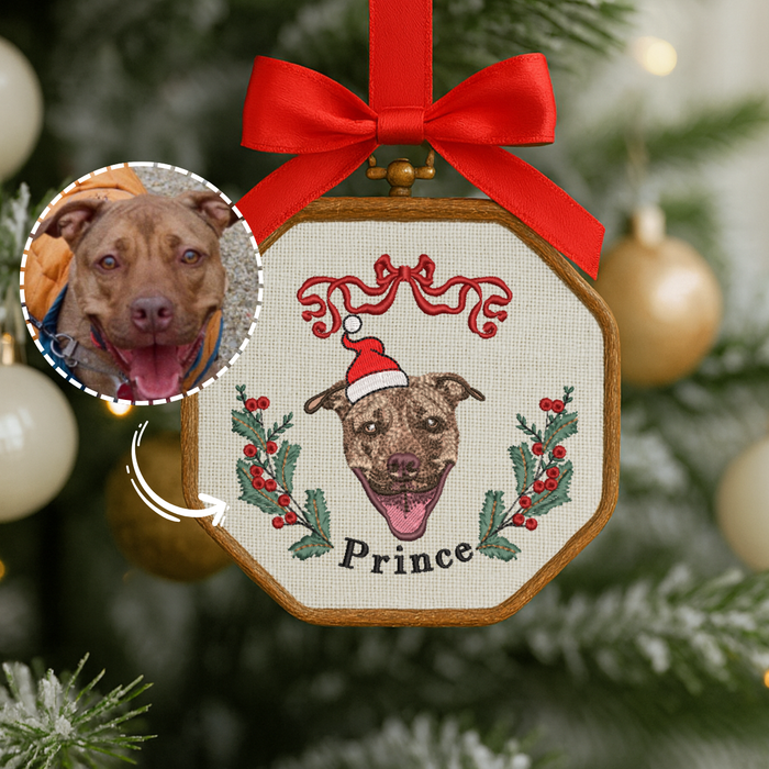 Custom Pet Embroidered Christmas Ornament – Personalized Cat & Dog Hoop with Name