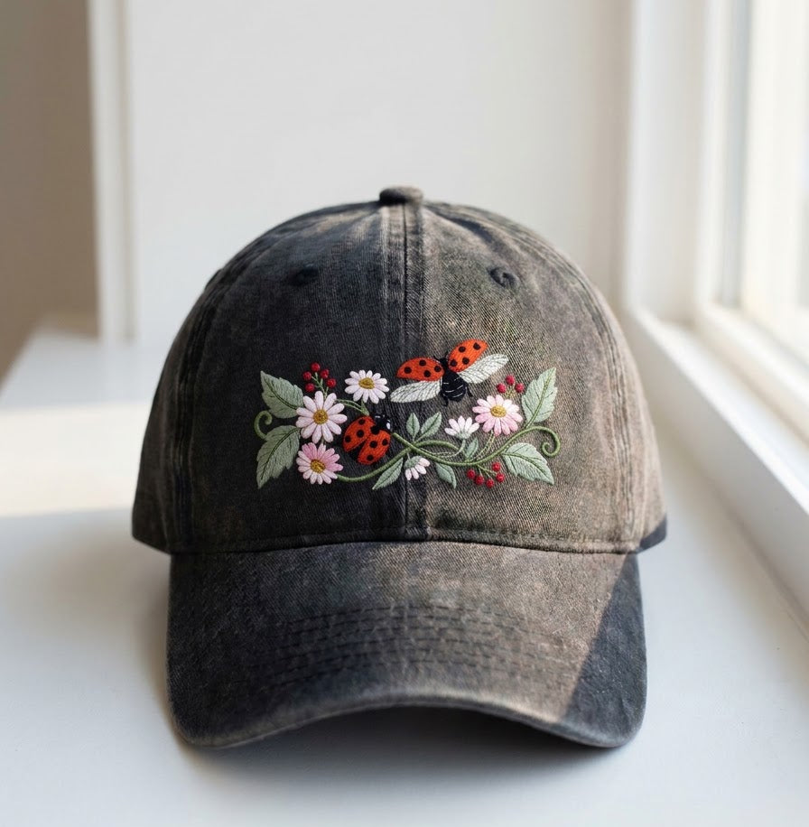 Floral Ladybug Embroidered Cap - view 4