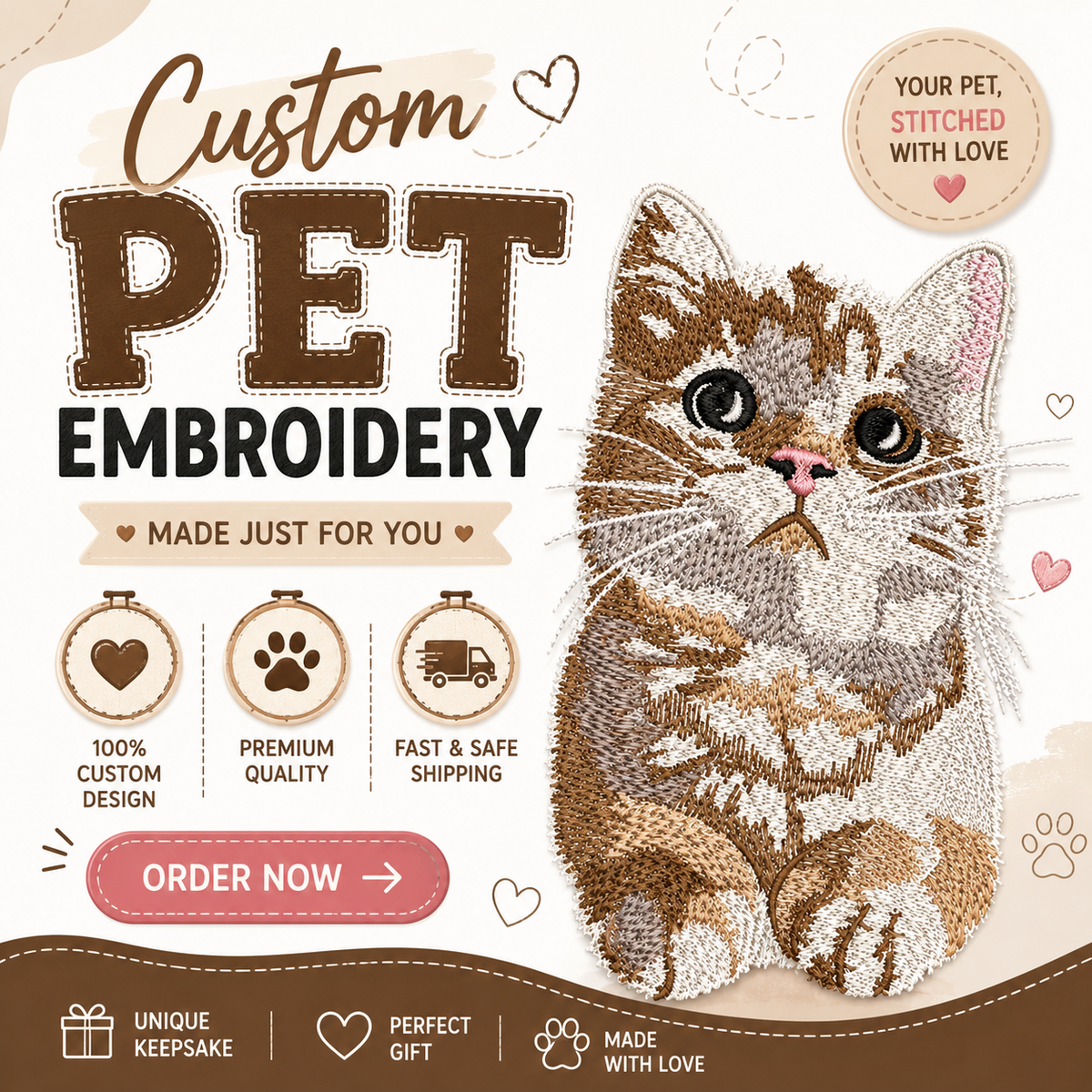 Custom full body pet embroidery file – dog and cat design – example 1