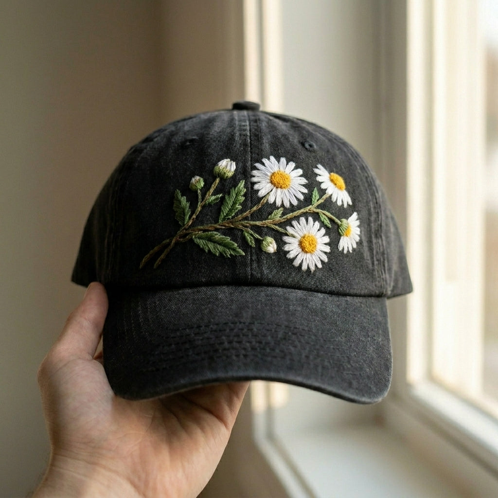 White Aster September Birth Flower Embroidered Cap – Perfect Gift - photo 2